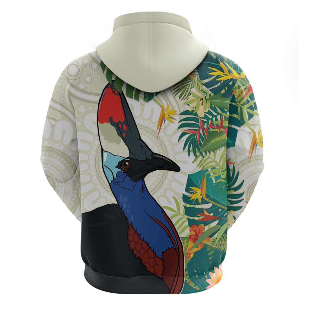 Cassowary Australia Hoodie Tropical Flowers Mix Aboriginal Art - Vibe Hoodie Shop