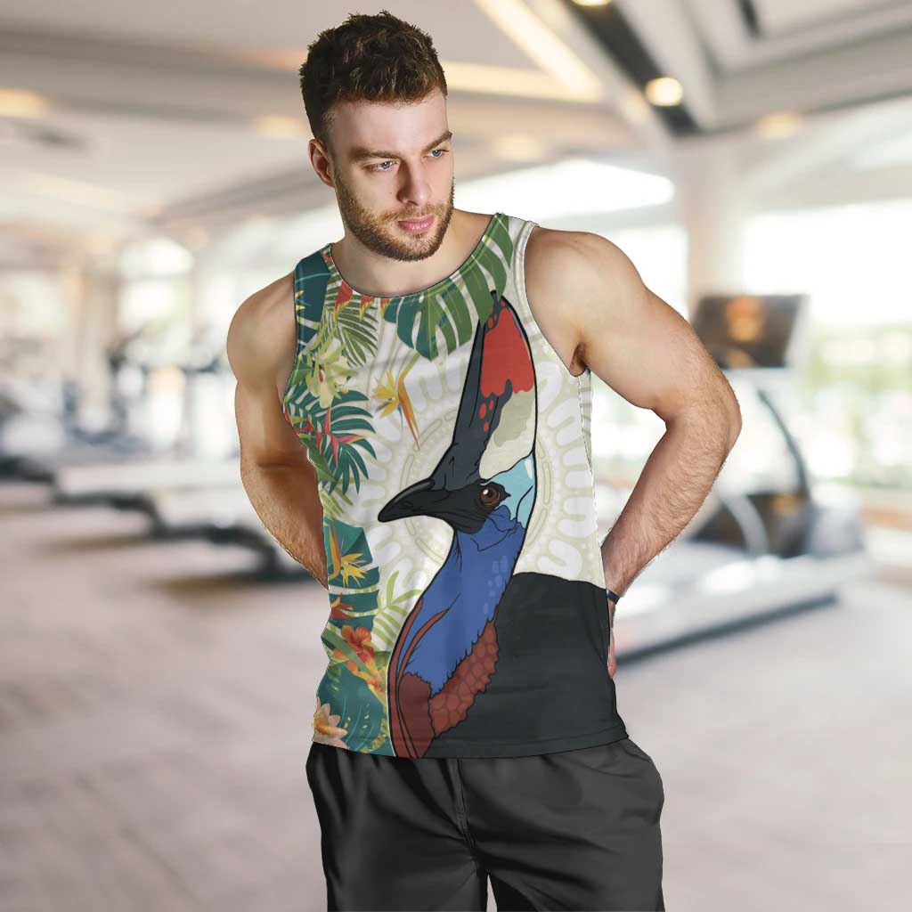 Cassowary Australia Men Tank Top Tropical Flowers Mix Aboriginal Art - Vibe Hoodie Shop