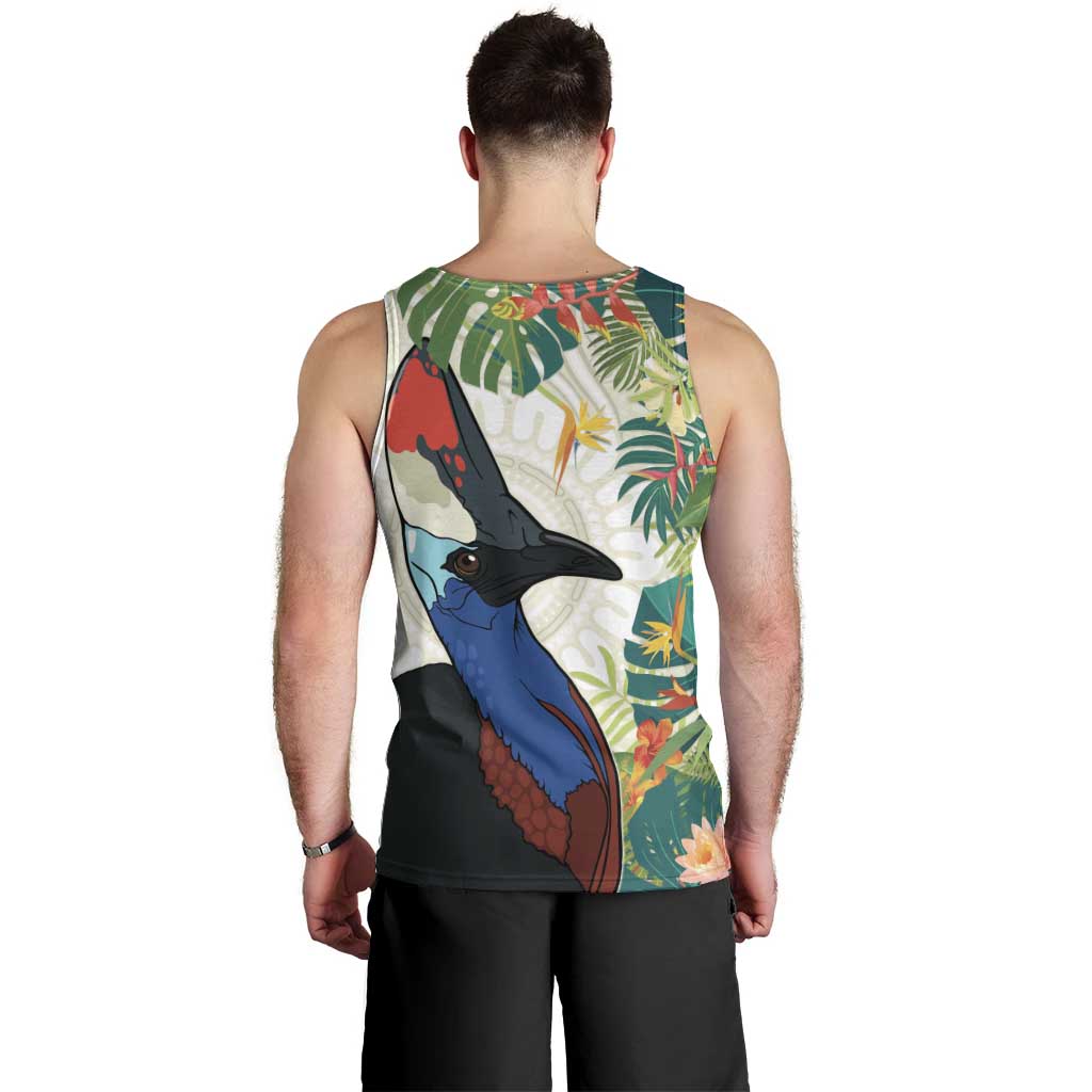 Cassowary Australia Men Tank Top Tropical Flowers Mix Aboriginal Art - Vibe Hoodie Shop