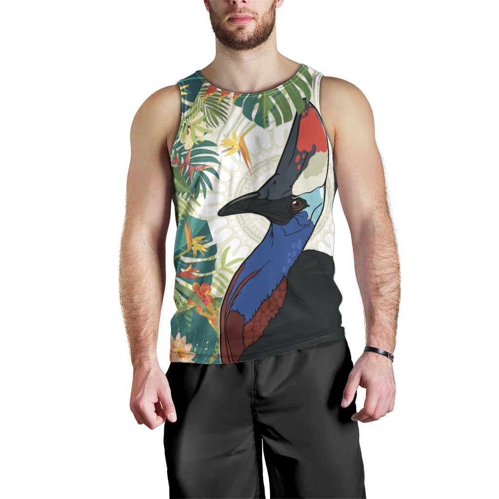 Cassowary Australia Men Tank Top Tropical Flowers Mix Aboriginal Art - Vibe Hoodie Shop