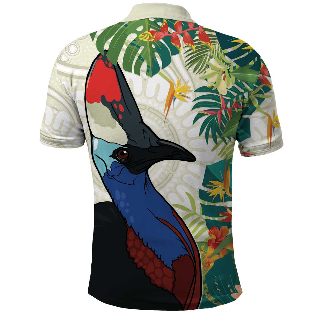 Cassowary Australia Polo Shirt Tropical Flowers Mix Aboriginal Art - Vibe Hoodie Shop