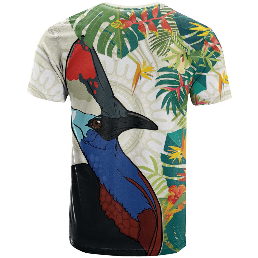 Cassowary Australia T Shirt Tropical Flowers Mix Aboriginal Art - Vibe Hoodie Shop