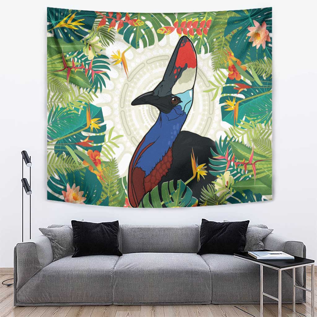 Cassowary Australia Tapestry Tropical Flowers Mix Aboriginal Art - Vibe Hoodie Shop