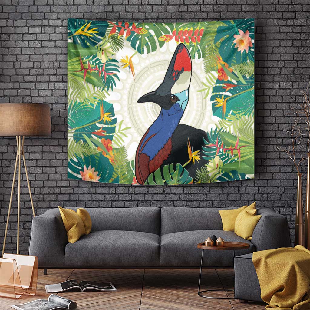 Cassowary Australia Tapestry Tropical Flowers Mix Aboriginal Art - Vibe Hoodie Shop