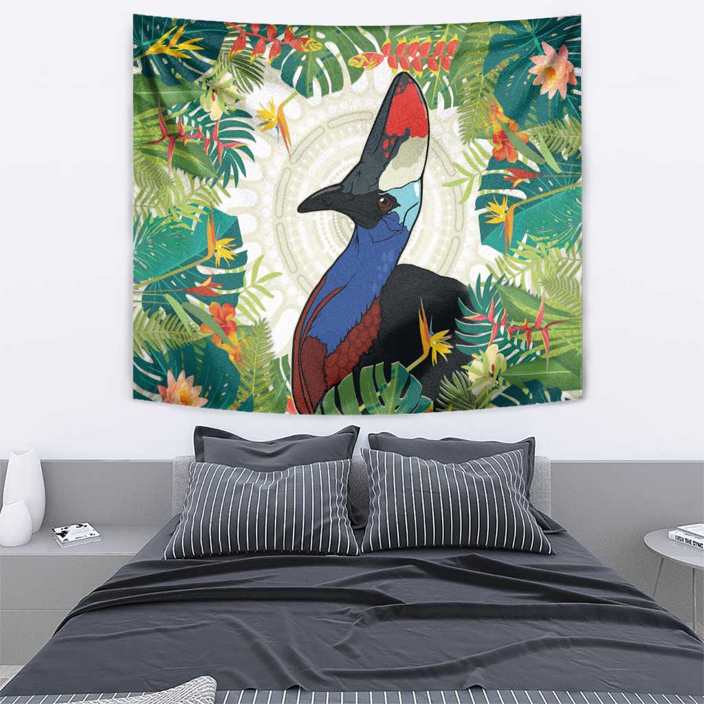 Cassowary Australia Tapestry Tropical Flowers Mix Aboriginal Art - Vibe Hoodie Shop