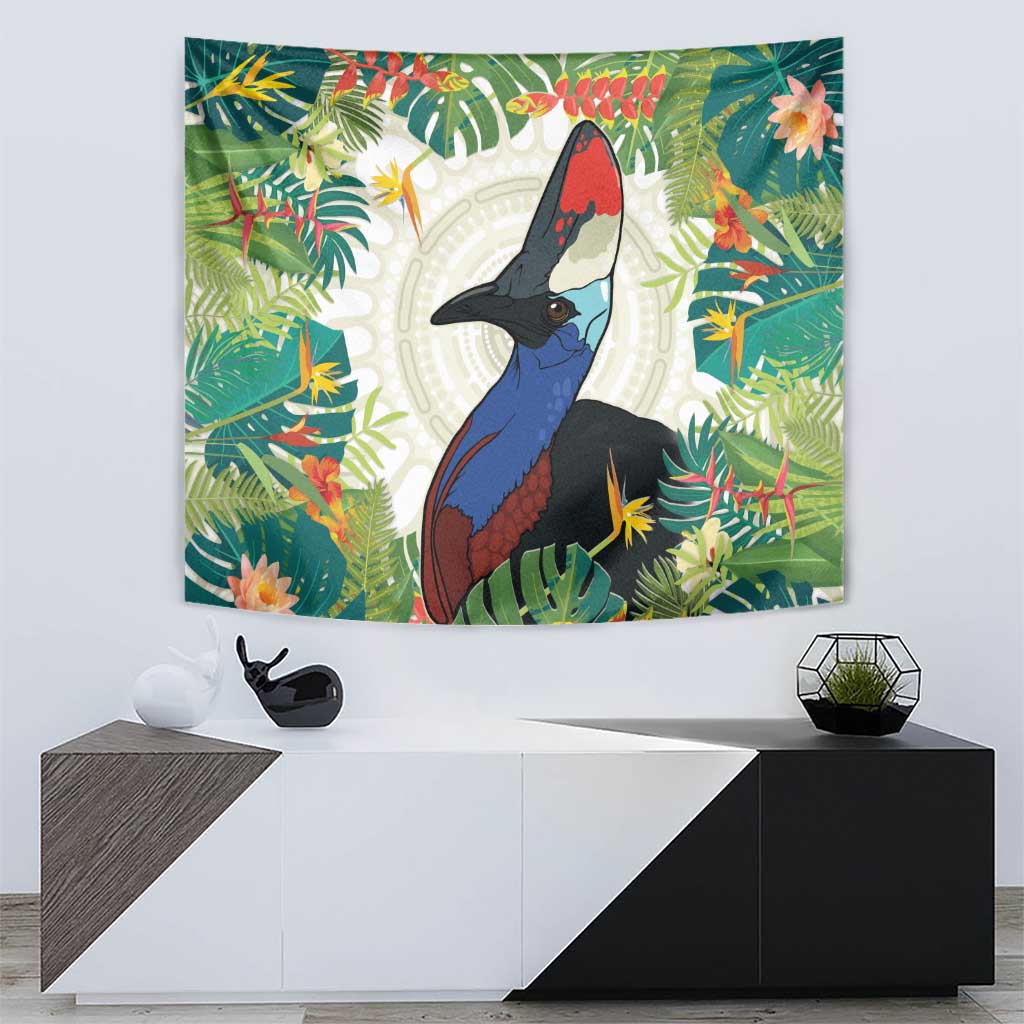 Cassowary Australia Tapestry Tropical Flowers Mix Aboriginal Art - Vibe Hoodie Shop