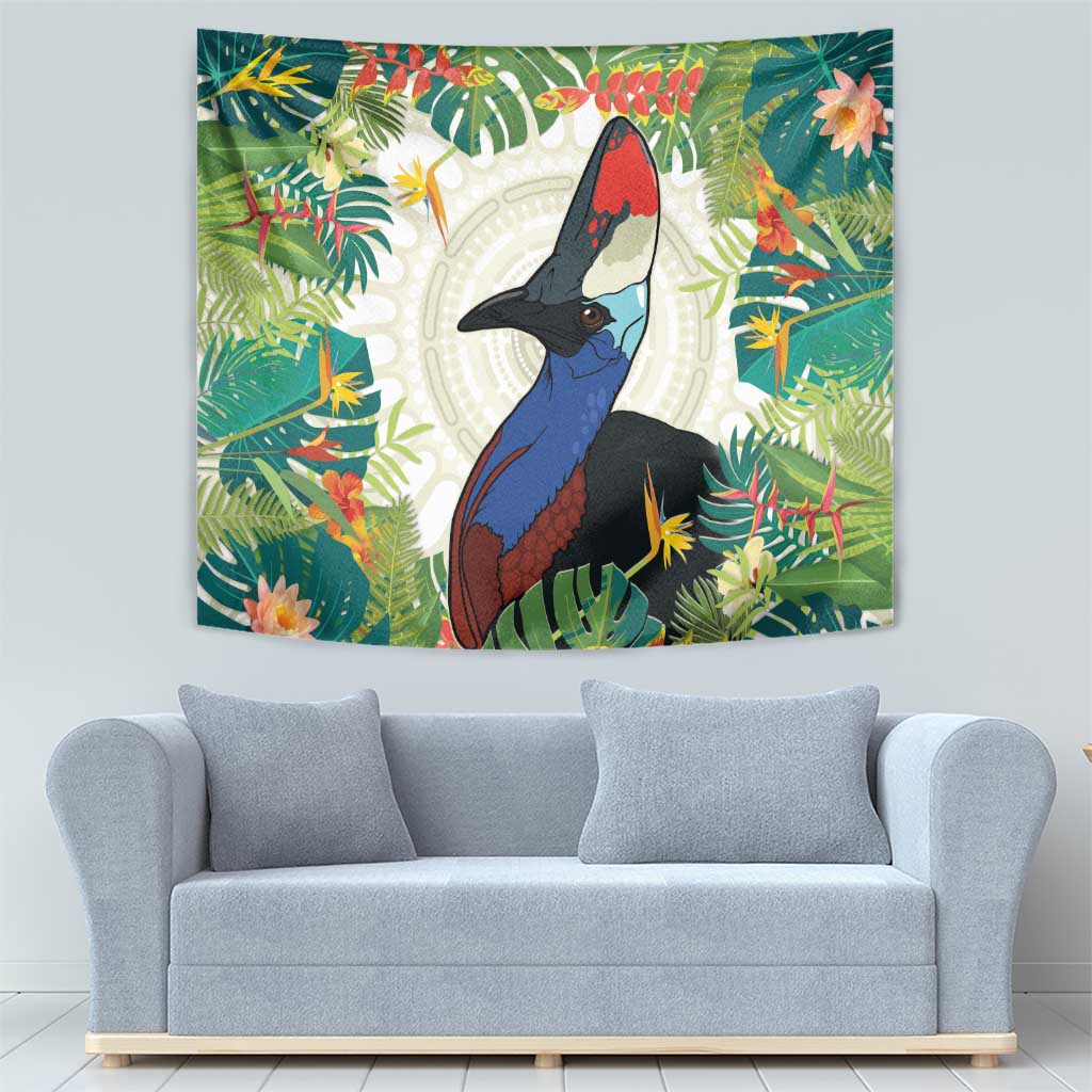 Cassowary Australia Tapestry Tropical Flowers Mix Aboriginal Art - Vibe Hoodie Shop