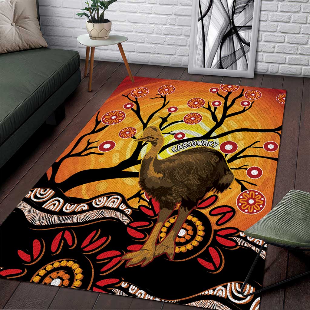 Keeper Of The Rainforest Cassowary Area Rug Aboriginal Art - Vibe Hoodie Shop