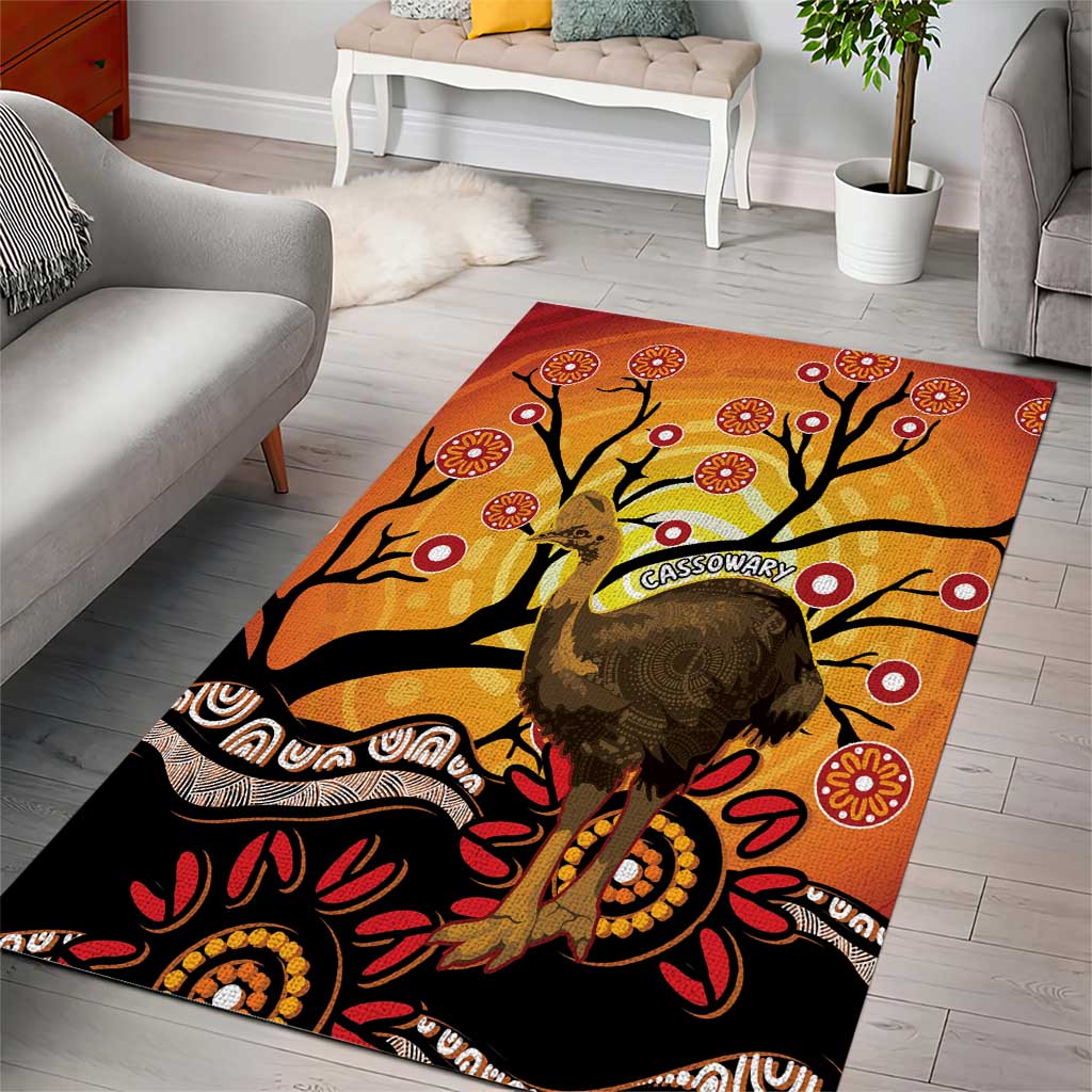 Keeper Of The Rainforest Cassowary Area Rug Aboriginal Art - Vibe Hoodie Shop