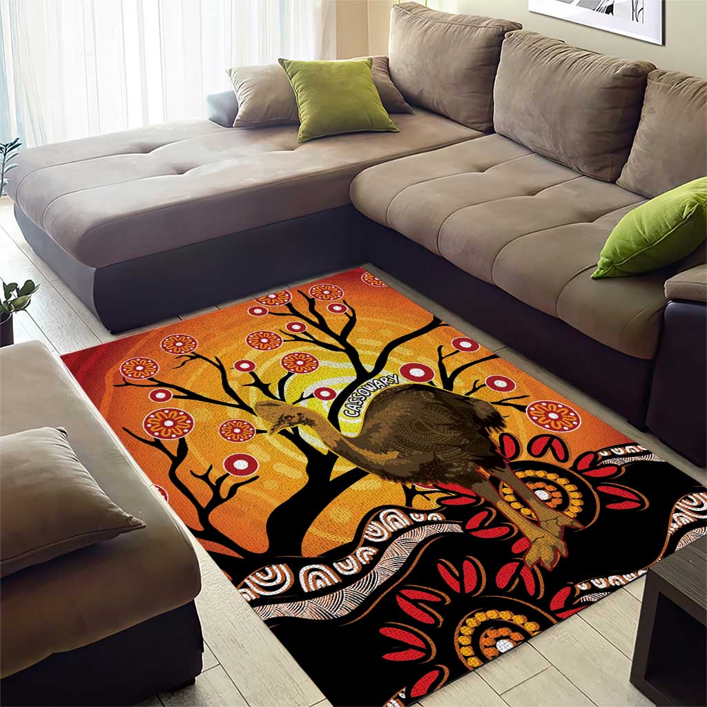 Keeper Of The Rainforest Cassowary Area Rug Aboriginal Art - Vibe Hoodie Shop