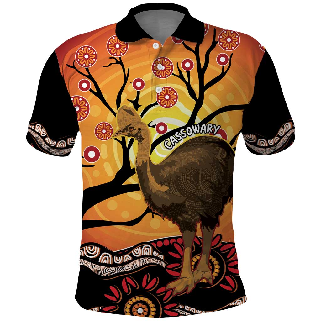 Keeper Of The Rainforest Cassowary Polo Shirt Aboriginal Art - Vibe Hoodie Shop