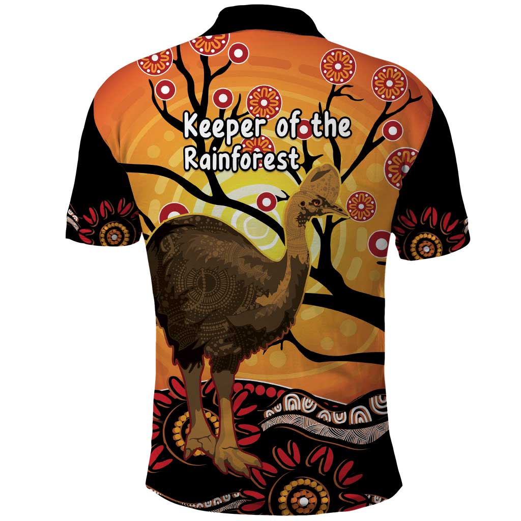 Keeper Of The Rainforest Cassowary Polo Shirt Aboriginal Art - Vibe Hoodie Shop