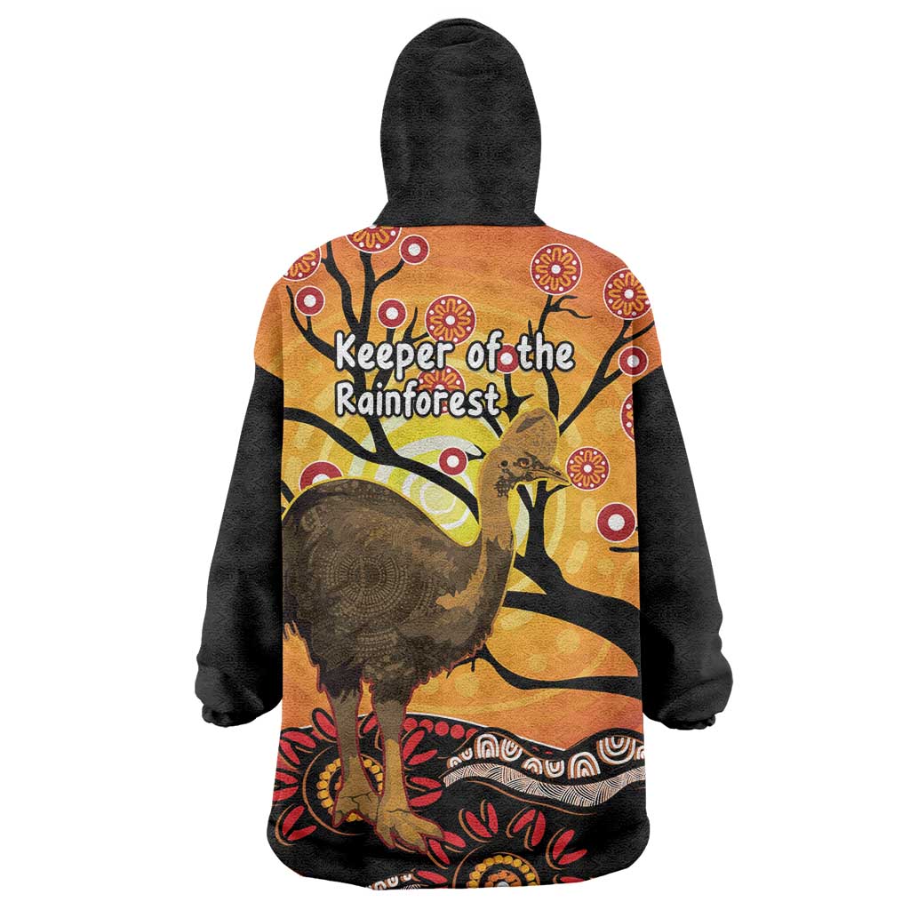 Keeper Of The Rainforest Cassowary Wearable Blanket Hoodie Aboriginal Art - Vibe Hoodie Shop