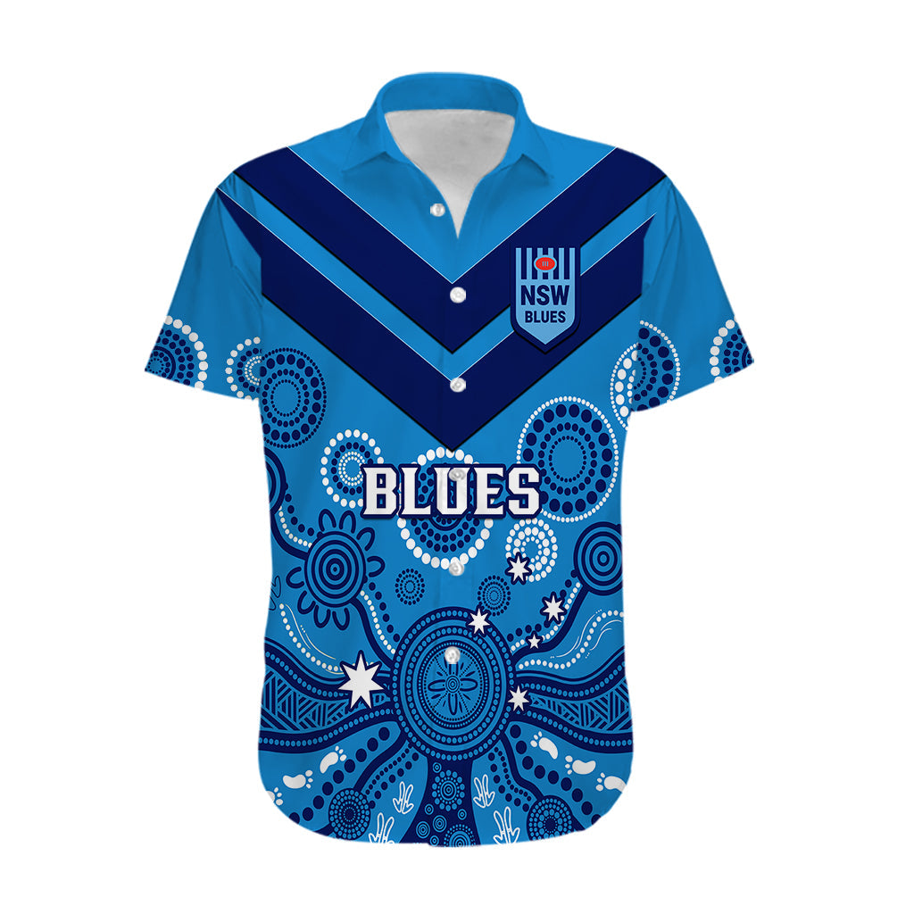 NSW Rugby Hawaiian Shirt Blues Aboriginal Art - Vibe Hoodie Shop