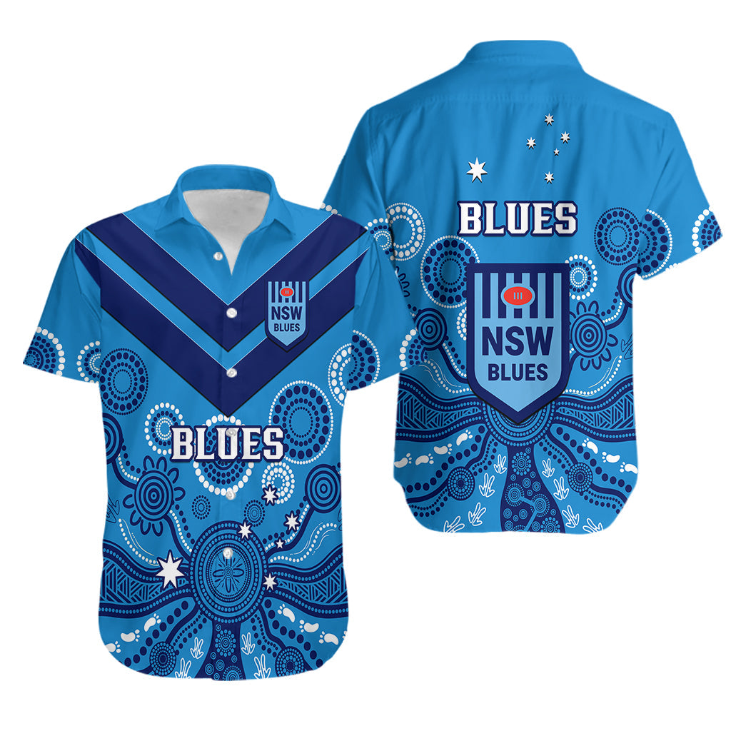 NSW Rugby Hawaiian Shirt Blues Aboriginal Art - Vibe Hoodie Shop