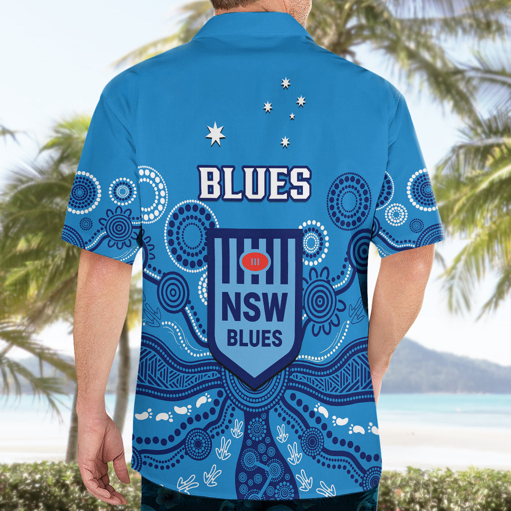 NSW Rugby Hawaiian Shirt Blues Aboriginal Art - Vibe Hoodie Shop