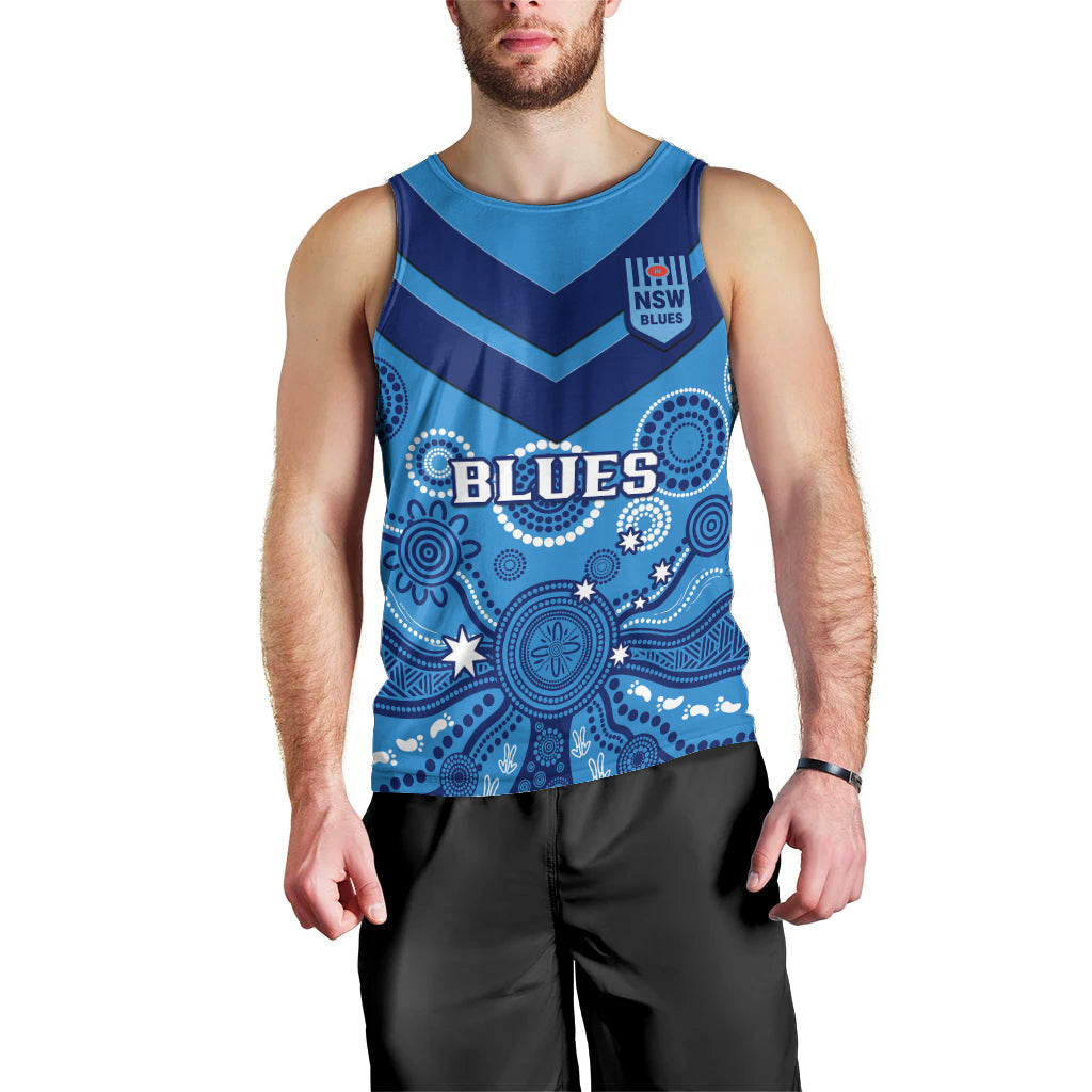 NSW Rugby Men Tank Top Blues Aboriginal Art - Vibe Hoodie Shop