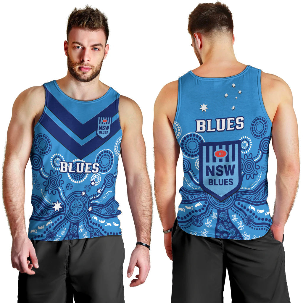 NSW Rugby Men Tank Top Blues Aboriginal Art - Vibe Hoodie Shop