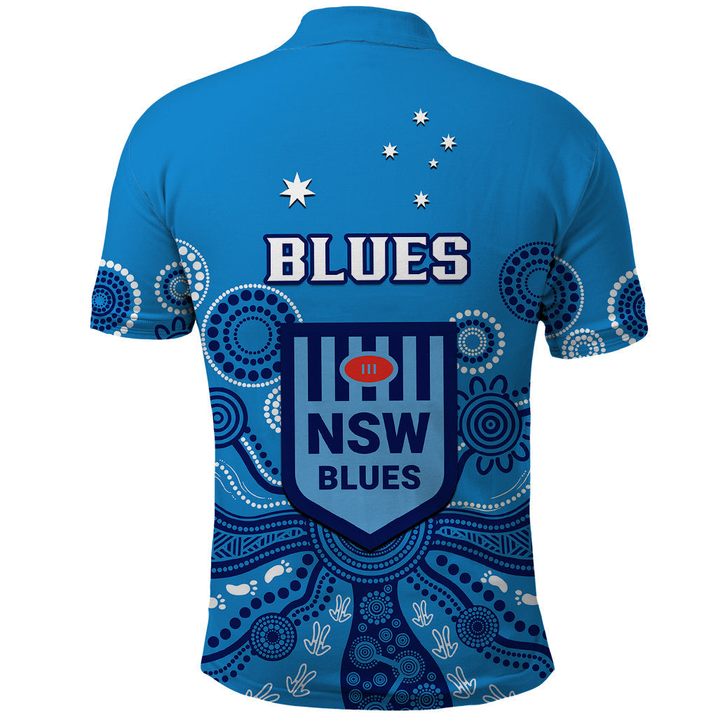 NSW Rugby Polo Shirt Blues Aboriginal Art - Vibe Hoodie Shop