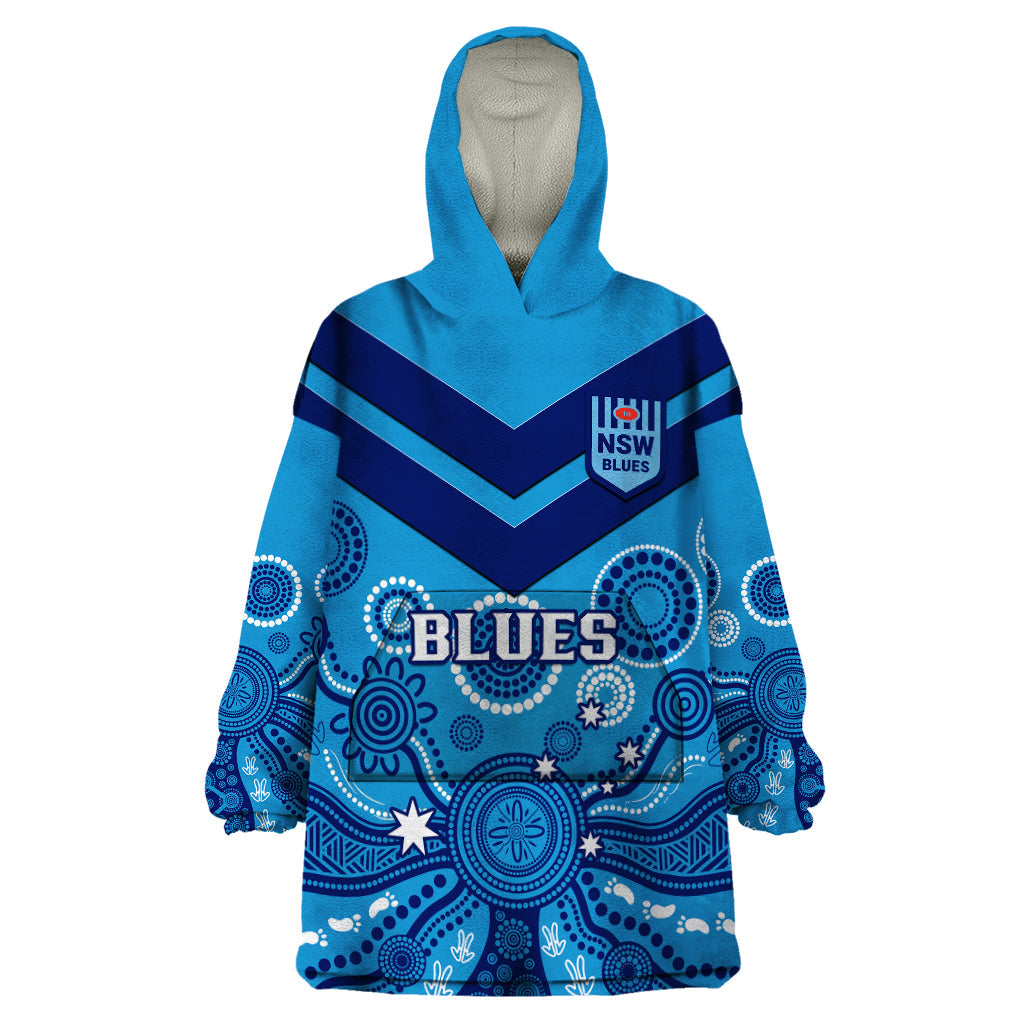 NSW Rugby Wearable Blanket Hoodie Blues Aboriginal Art - Vibe Hoodie Shop