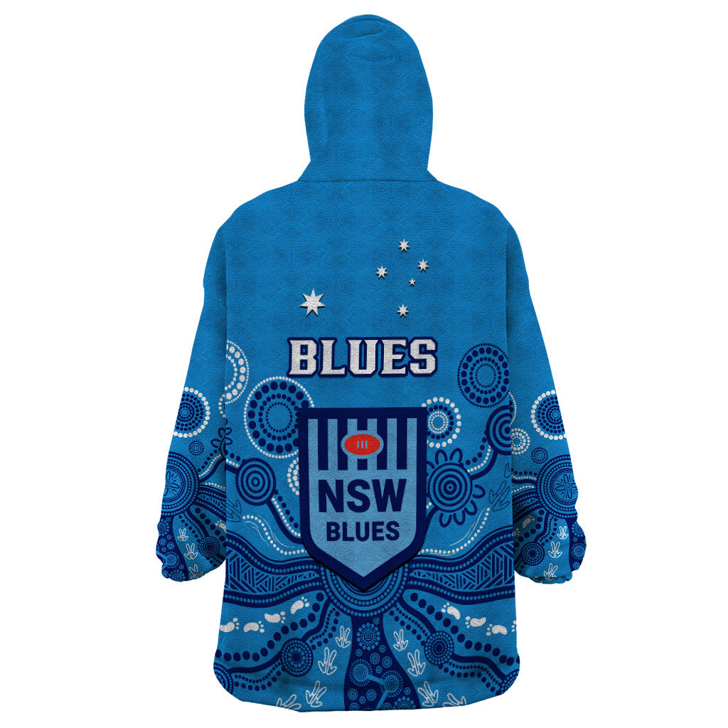 NSW Rugby Wearable Blanket Hoodie Blues Aboriginal Art - Vibe Hoodie Shop