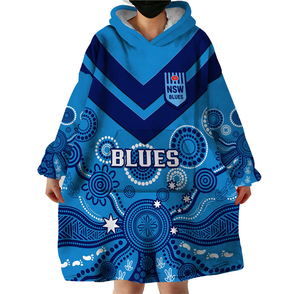 NSW Rugby Wearable Blanket Hoodie Blues Aboriginal Art - Vibe Hoodie Shop