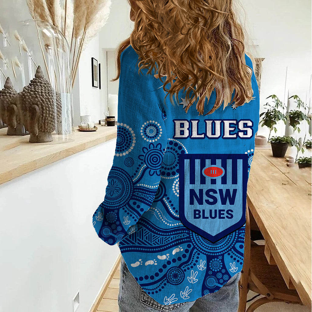 NSW Rugby Women Casual Shirt Blues Aboriginal Art - Vibe Hoodie Shop