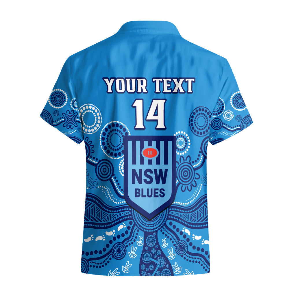 Personalised NSW Rugby Hawaiian Shirt Blues Aboriginal Art - Vibe Hoodie Shop