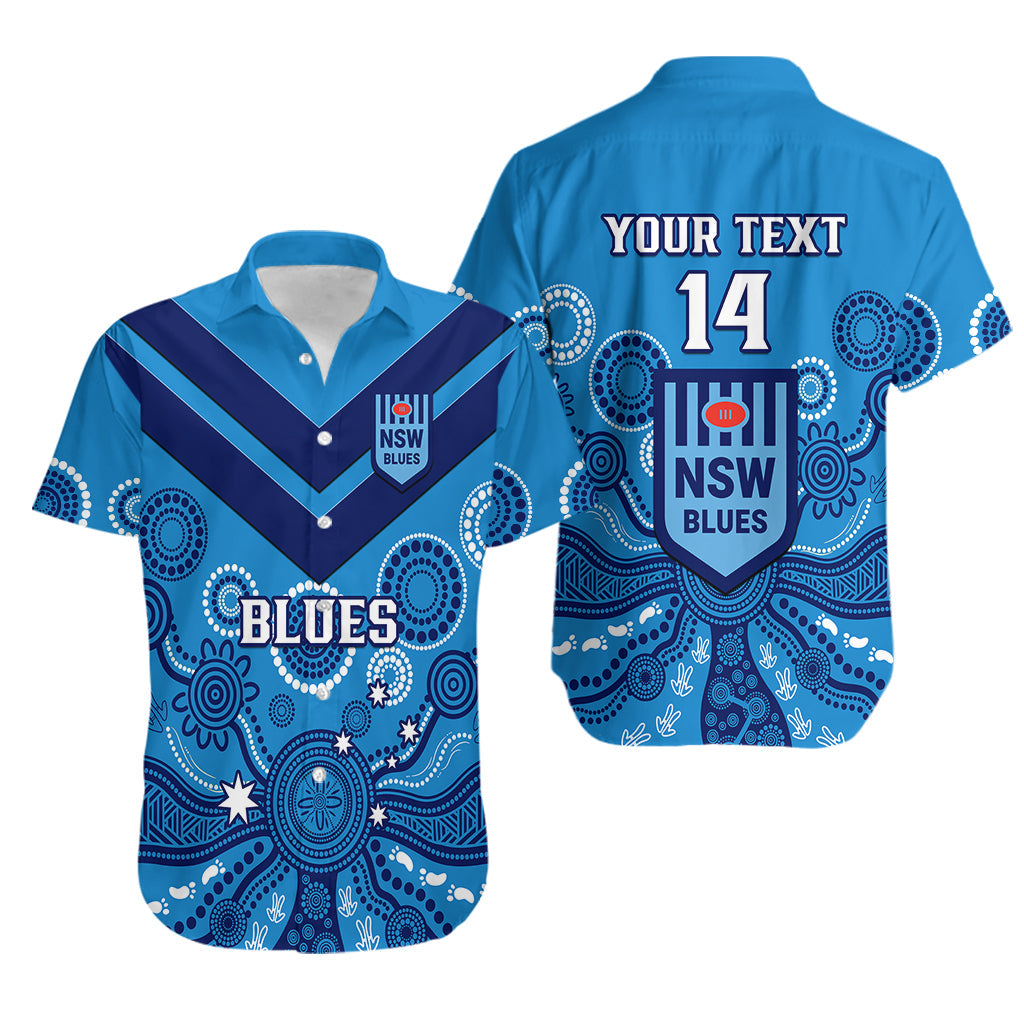 Personalised NSW Rugby Hawaiian Shirt Blues Aboriginal Art - Vibe Hoodie Shop