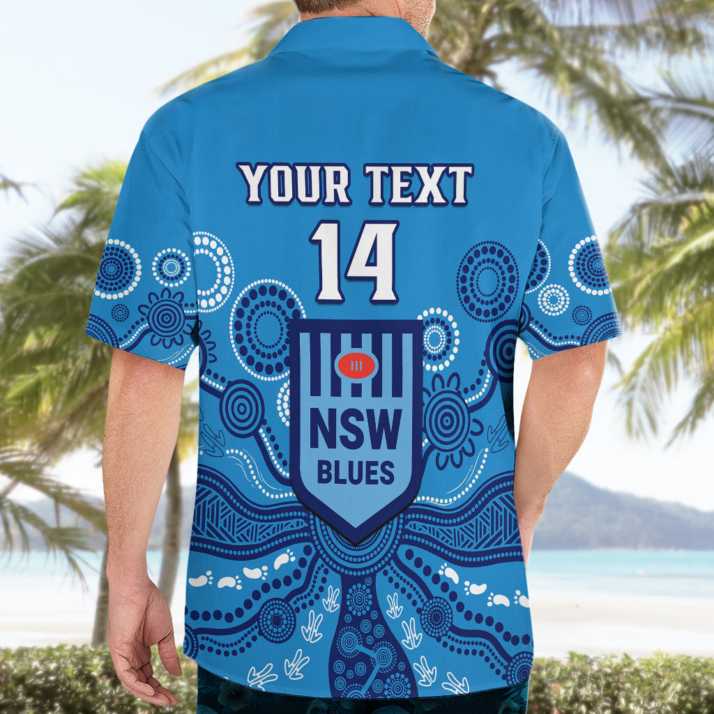 Personalised NSW Rugby Hawaiian Shirt Blues Aboriginal Art - Vibe Hoodie Shop