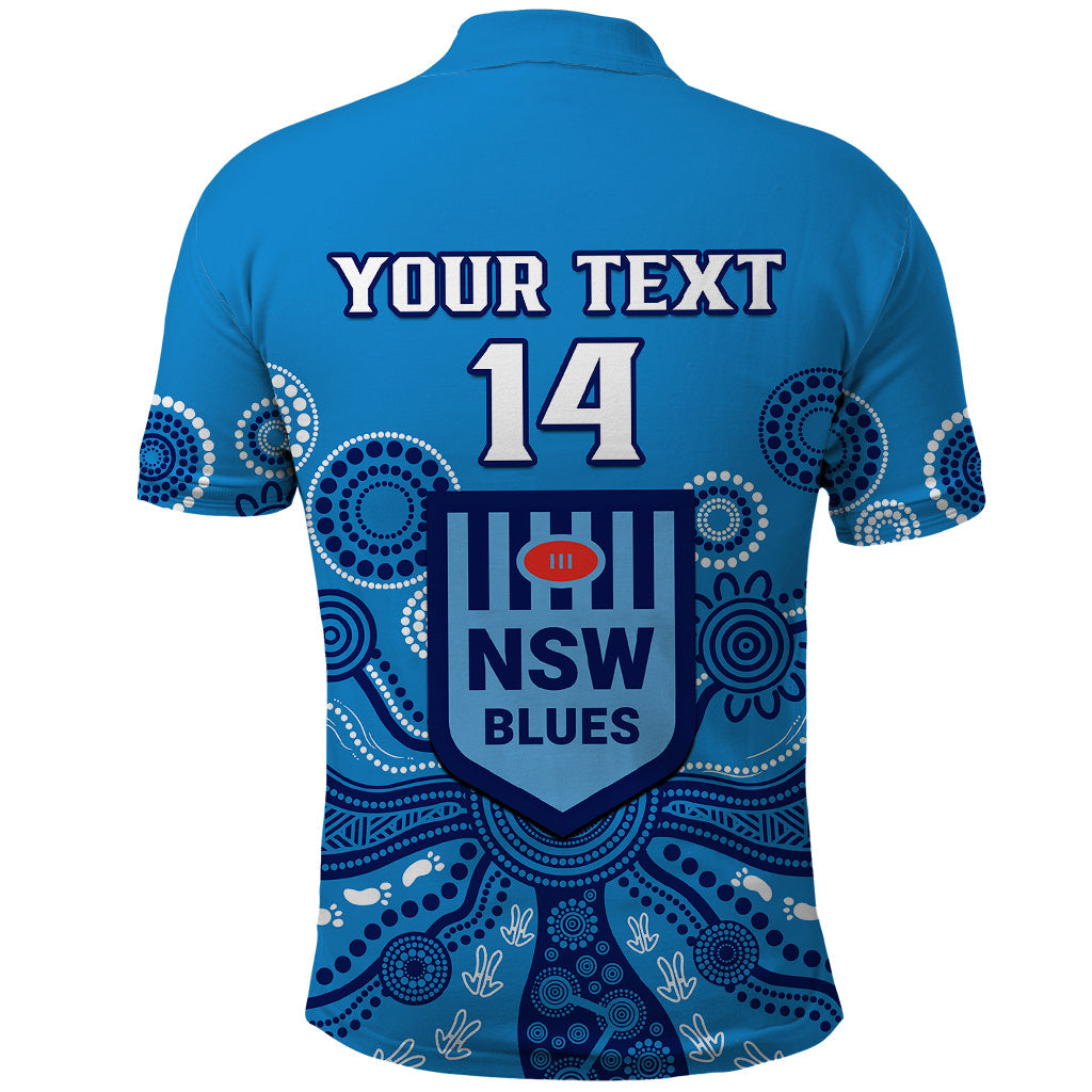 Personalised NSW Rugby Polo Shirt Blues Aboriginal Art - Vibe Hoodie Shop