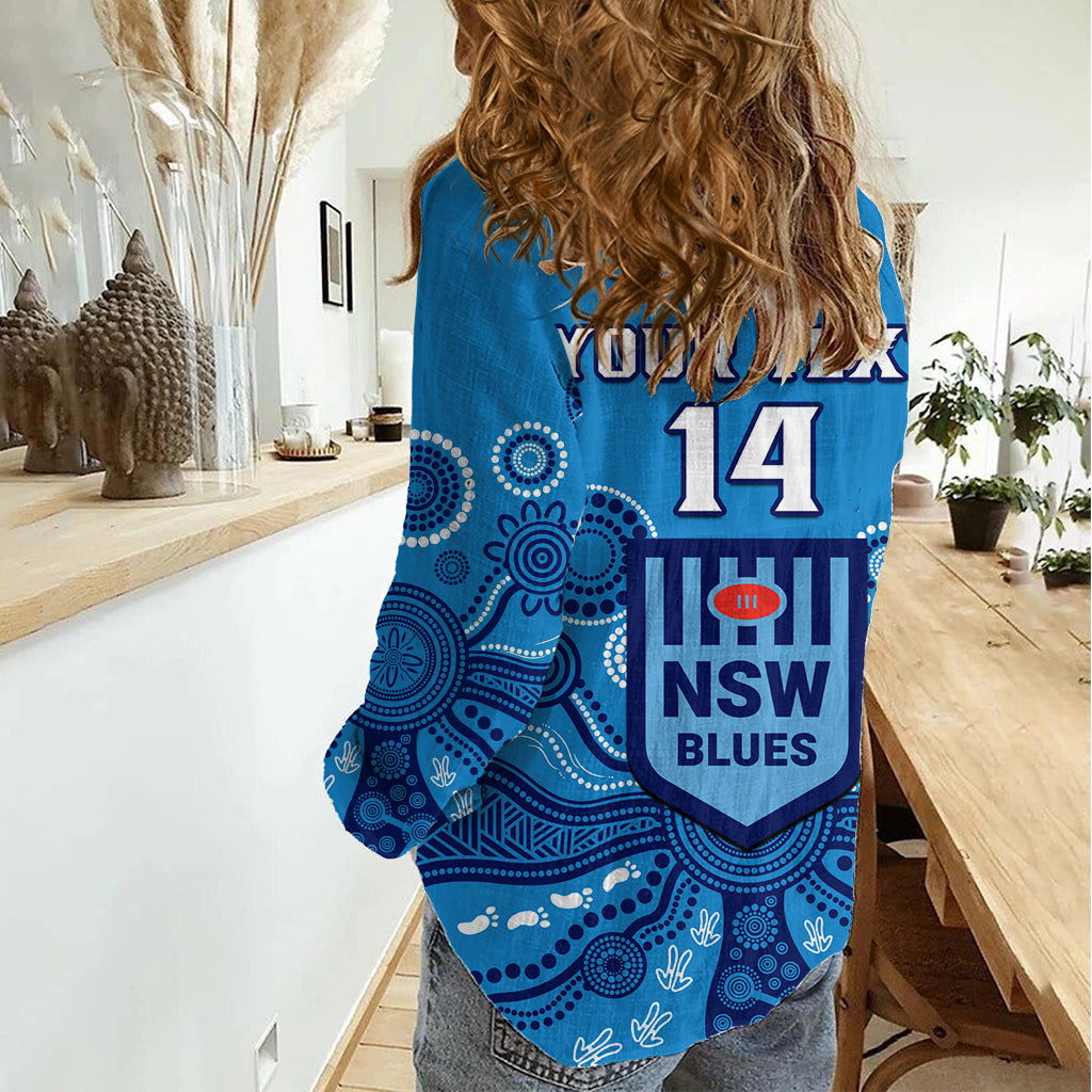 Personalised NSW Rugby Women Casual Shirt Blues Aboriginal Art - Vibe Hoodie Shop