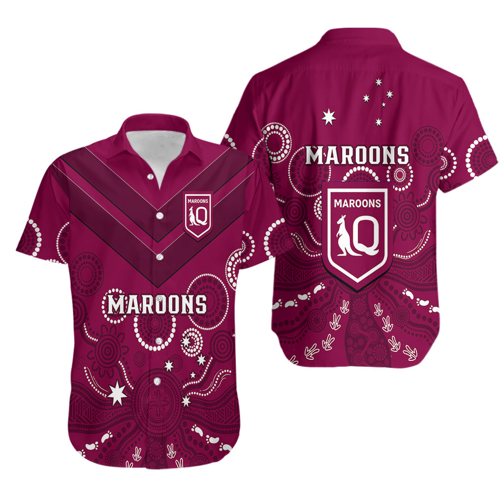 Maroons Rugby Hawaiian Shirt QLD Aboriginal Art - Vibe Hoodie Shop