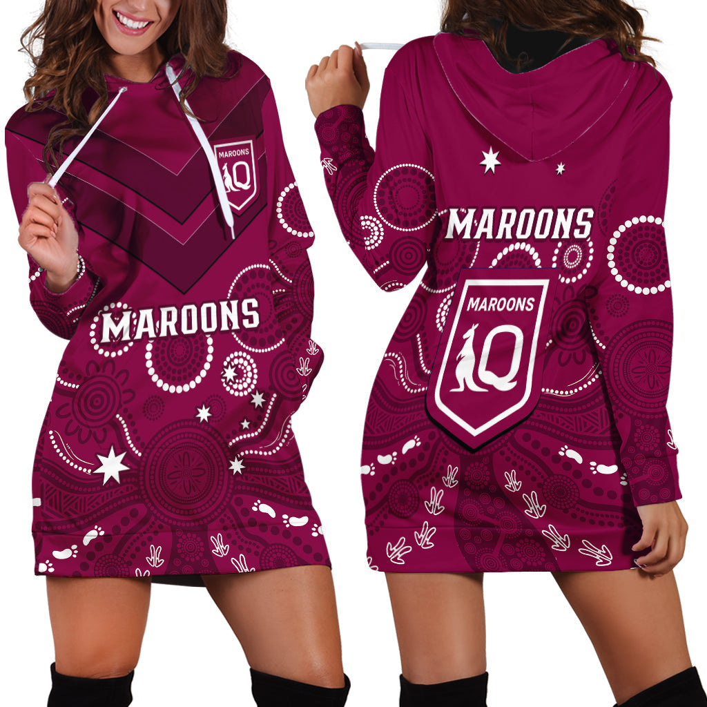 Maroons Rugby Hoodie Dress QLD Aboriginal Art - Vibe Hoodie Shop