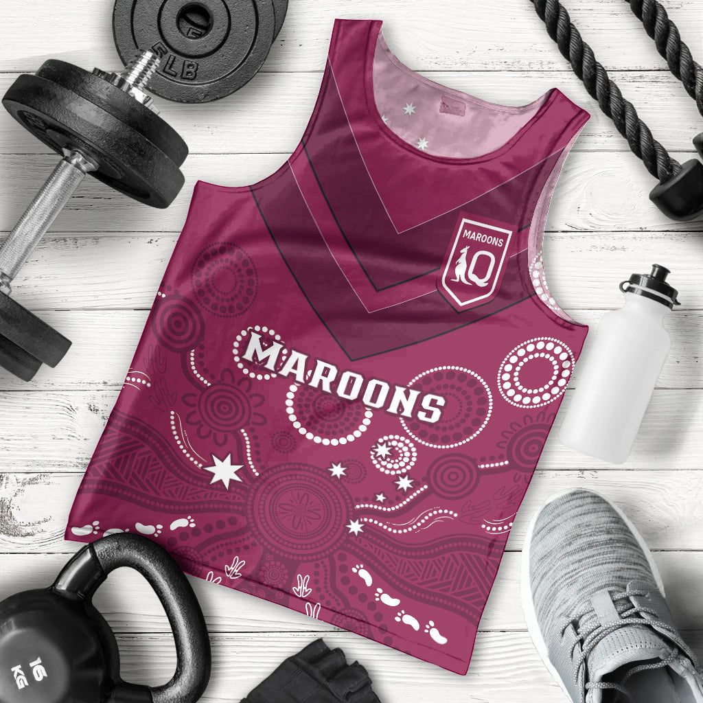 Maroons Rugby Men Tank Top QLD Aboriginal Art - Vibe Hoodie Shop