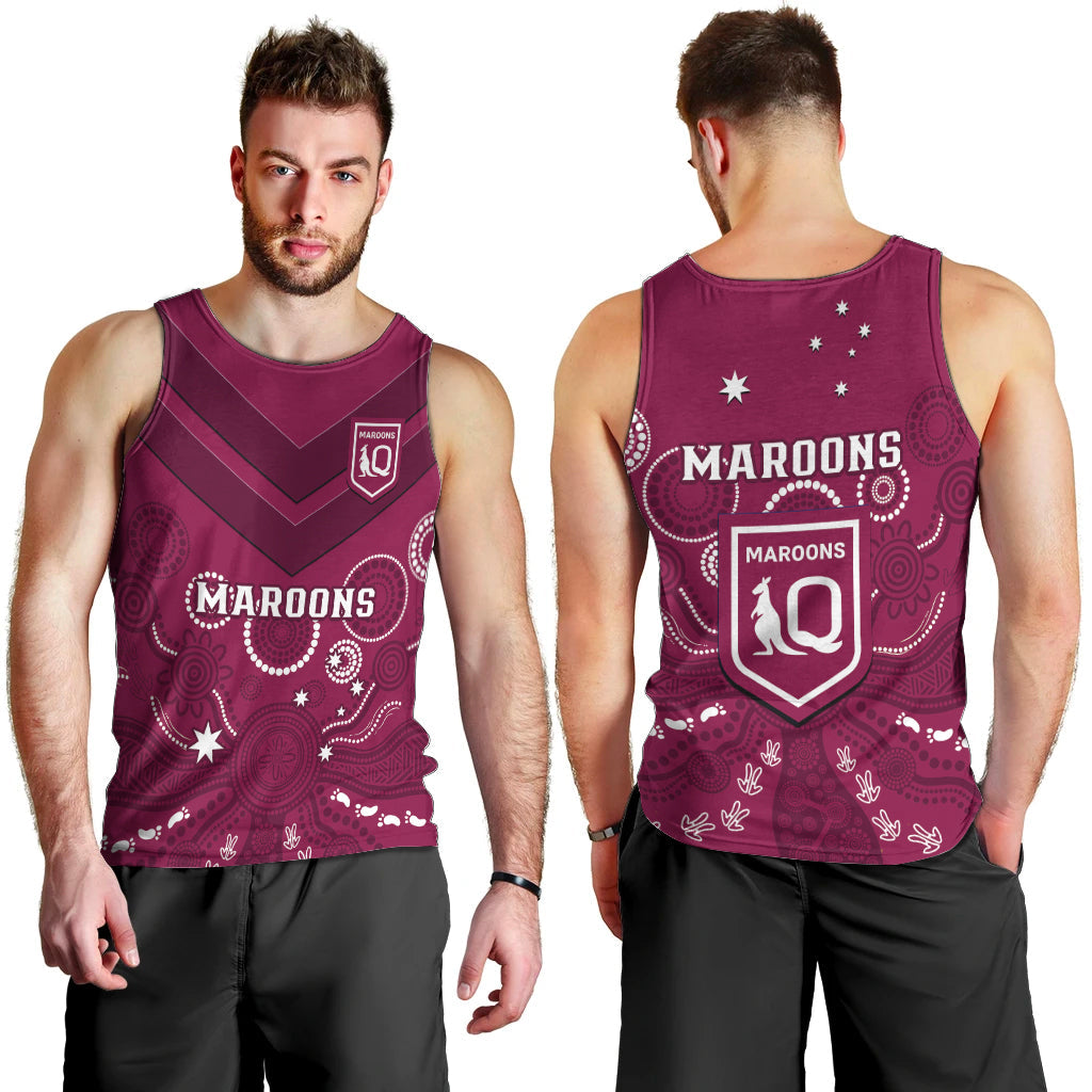 Maroons Rugby Men Tank Top QLD Aboriginal Art - Vibe Hoodie Shop
