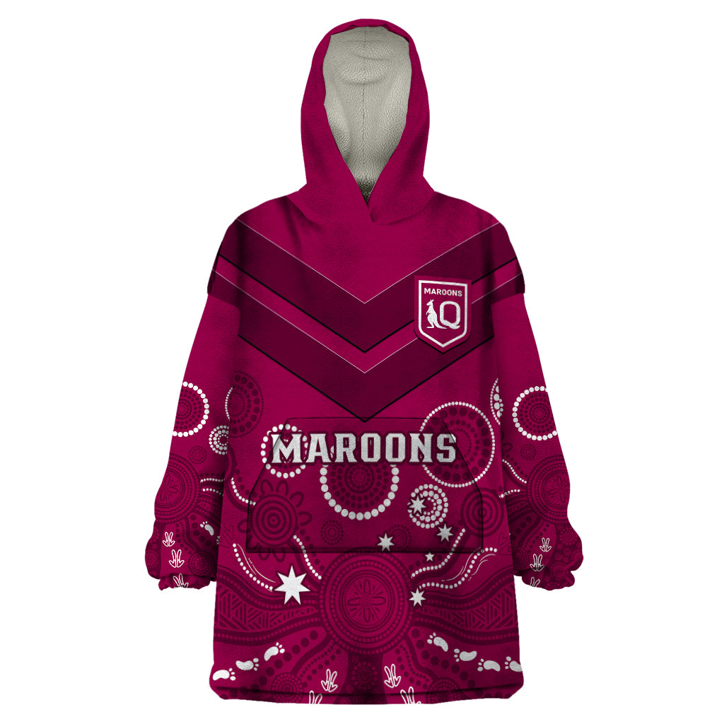 Maroons Rugby Wearable Blanket Hoodie QLD Aboriginal Art - Vibe Hoodie Shop