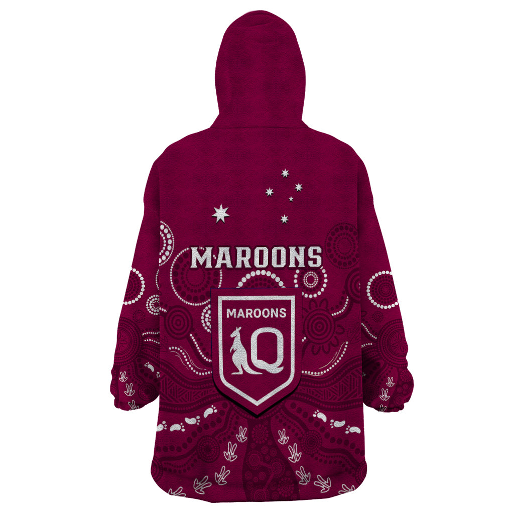 Maroons Rugby Wearable Blanket Hoodie QLD Aboriginal Art - Vibe Hoodie Shop