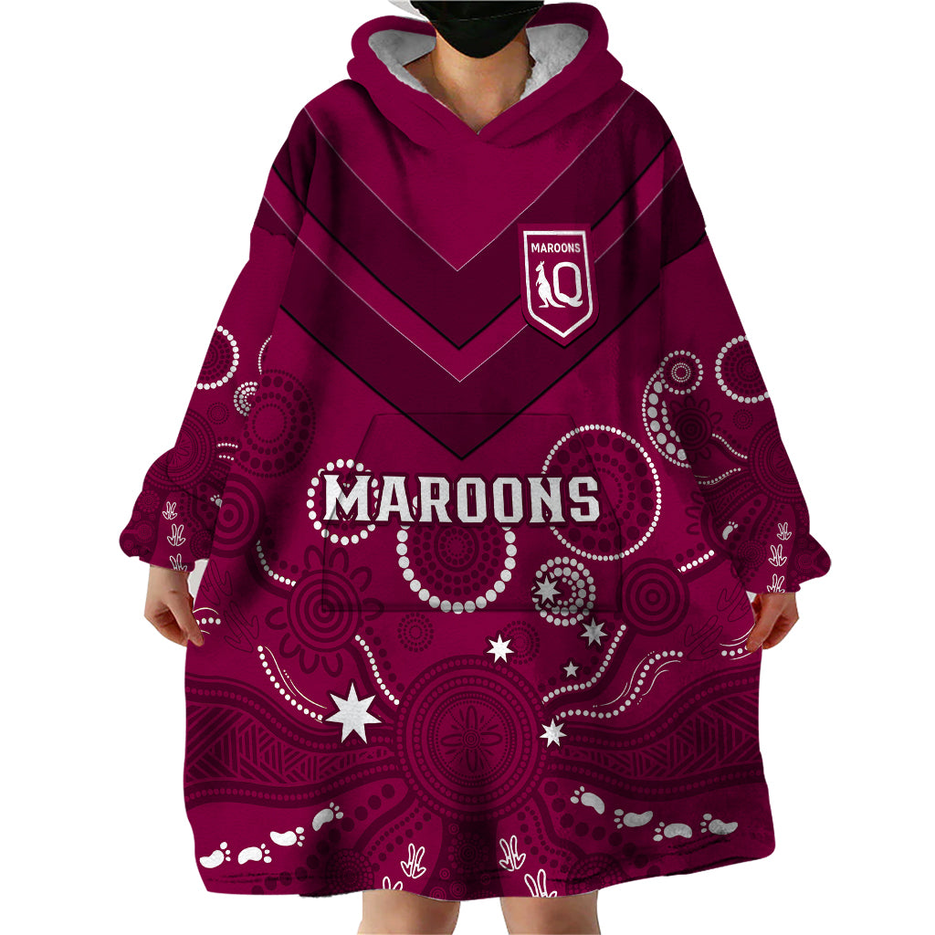 Maroons Rugby Wearable Blanket Hoodie QLD Aboriginal Art - Vibe Hoodie Shop