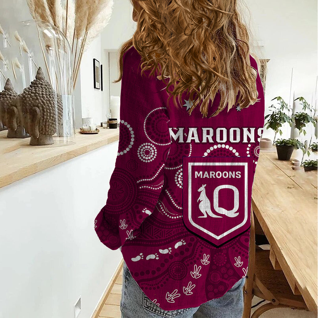 Maroons Rugby Women Casual Shirt QLD Aboriginal Art - Vibe Hoodie Shop