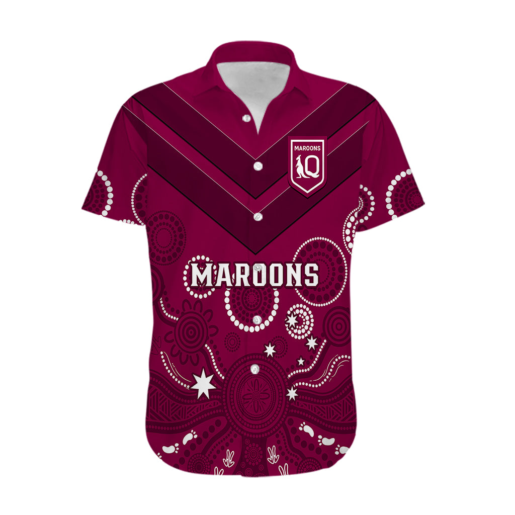 Personalised Maroons Rugby Hawaiian Shirt QLD Aboriginal Art - Vibe Hoodie Shop