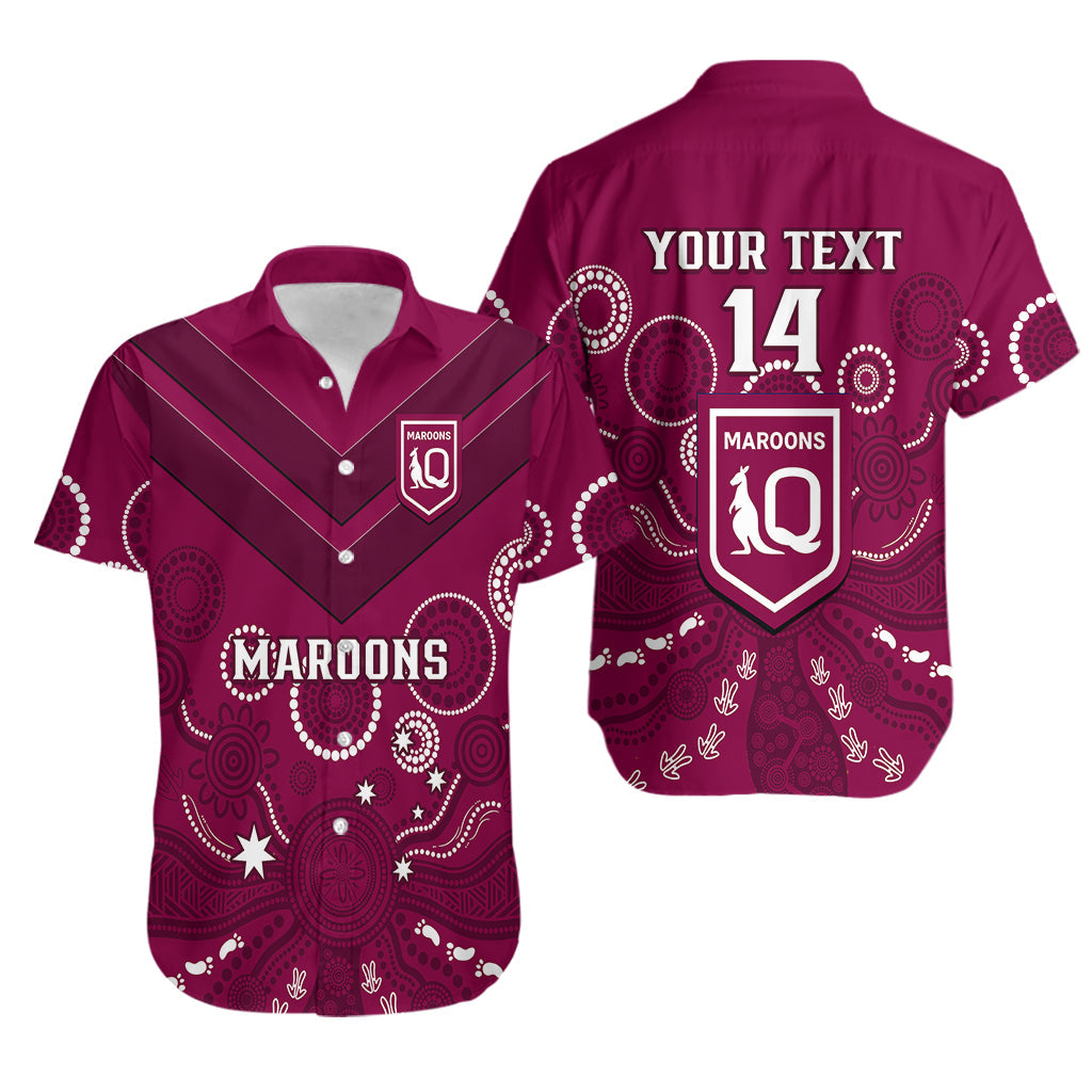 Personalised Maroons Rugby Hawaiian Shirt QLD Aboriginal Art - Vibe Hoodie Shop