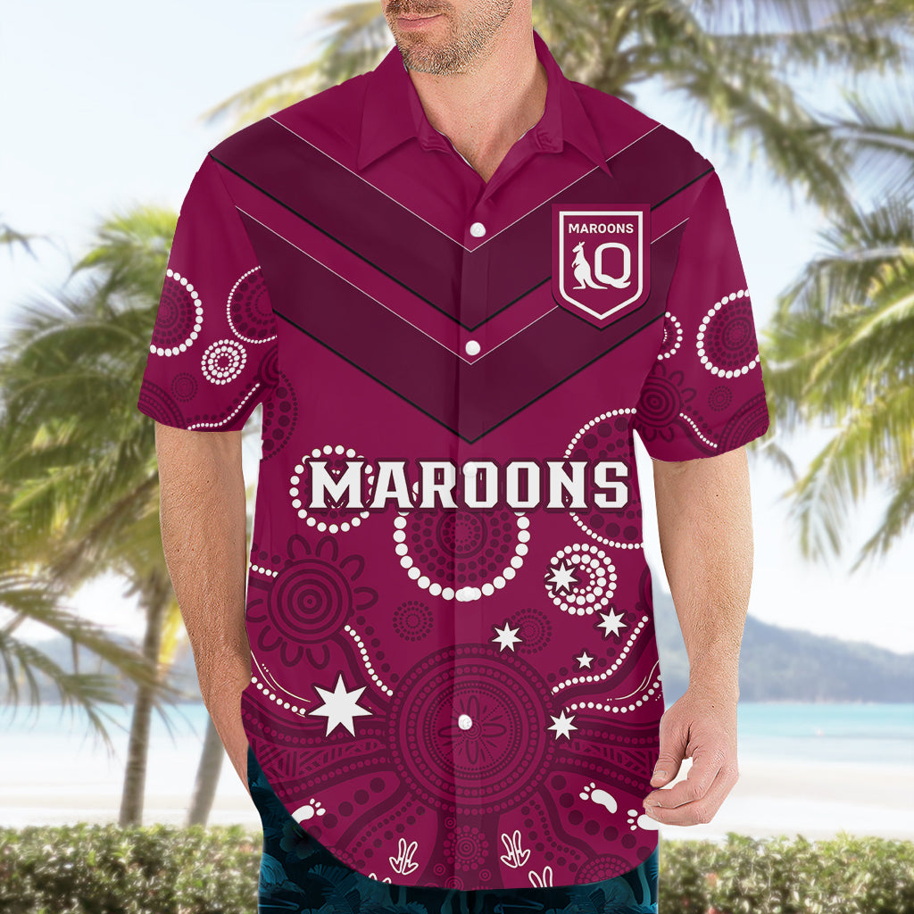 Personalised Maroons Rugby Hawaiian Shirt QLD Aboriginal Art - Vibe Hoodie Shop