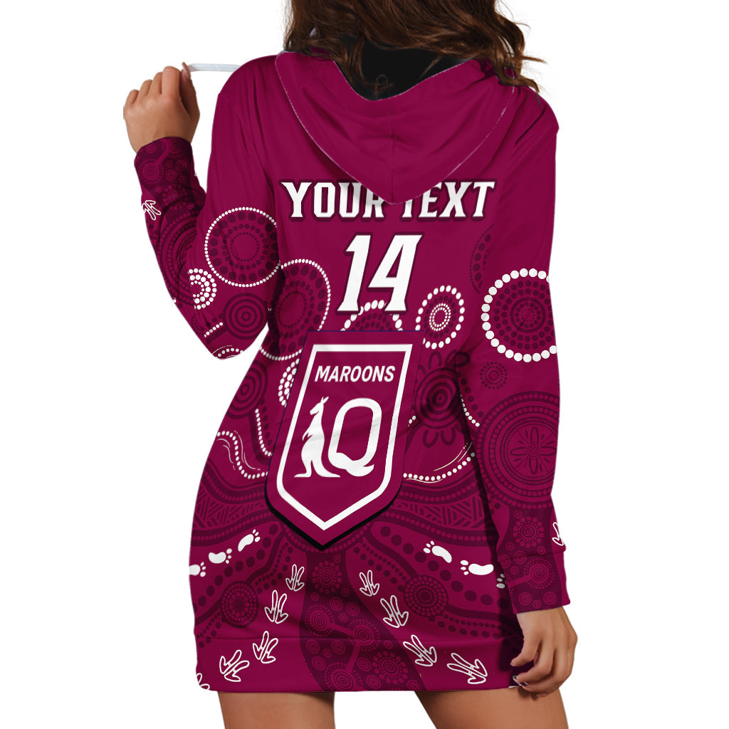 Personalised Maroons Rugby Hoodie Dress QLD Aboriginal Art - Vibe Hoodie Shop