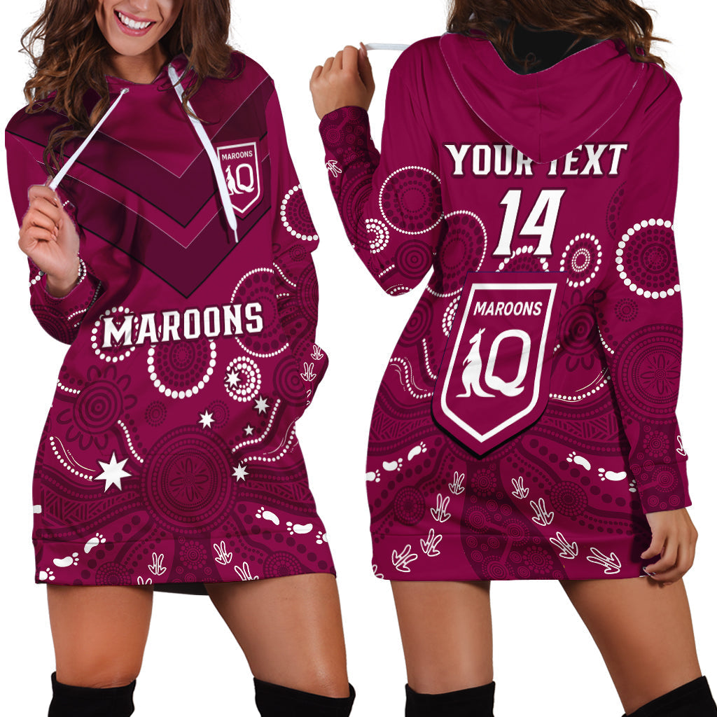 Personalised Maroons Rugby Hoodie Dress QLD Aboriginal Art - Vibe Hoodie Shop