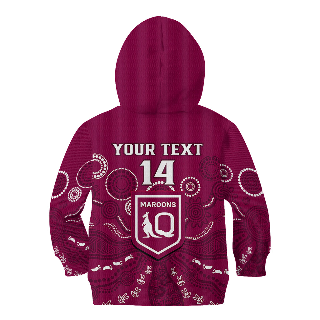 Personalised Maroons Rugby Kid Hoodie QLD Aboriginal Art - Vibe Hoodie Shop