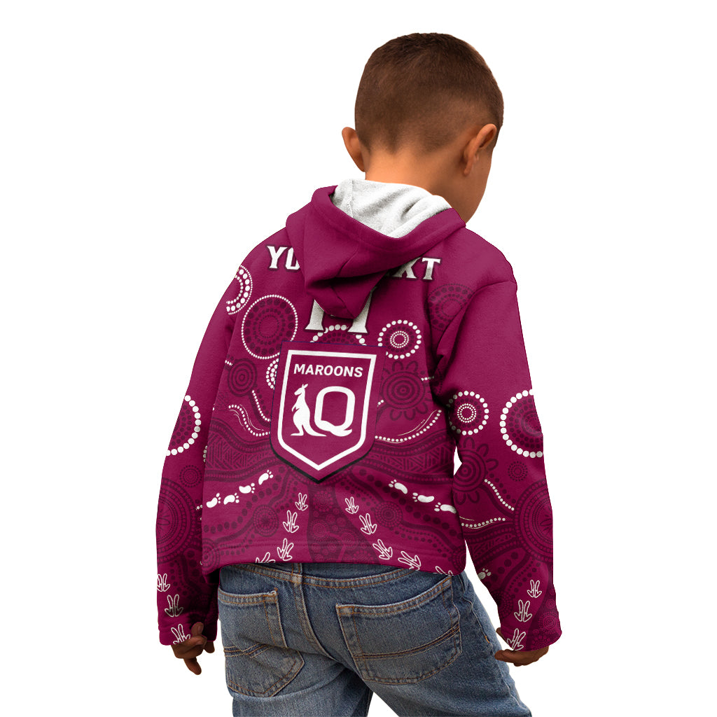 Personalised Maroons Rugby Kid Hoodie QLD Aboriginal Art - Vibe Hoodie Shop
