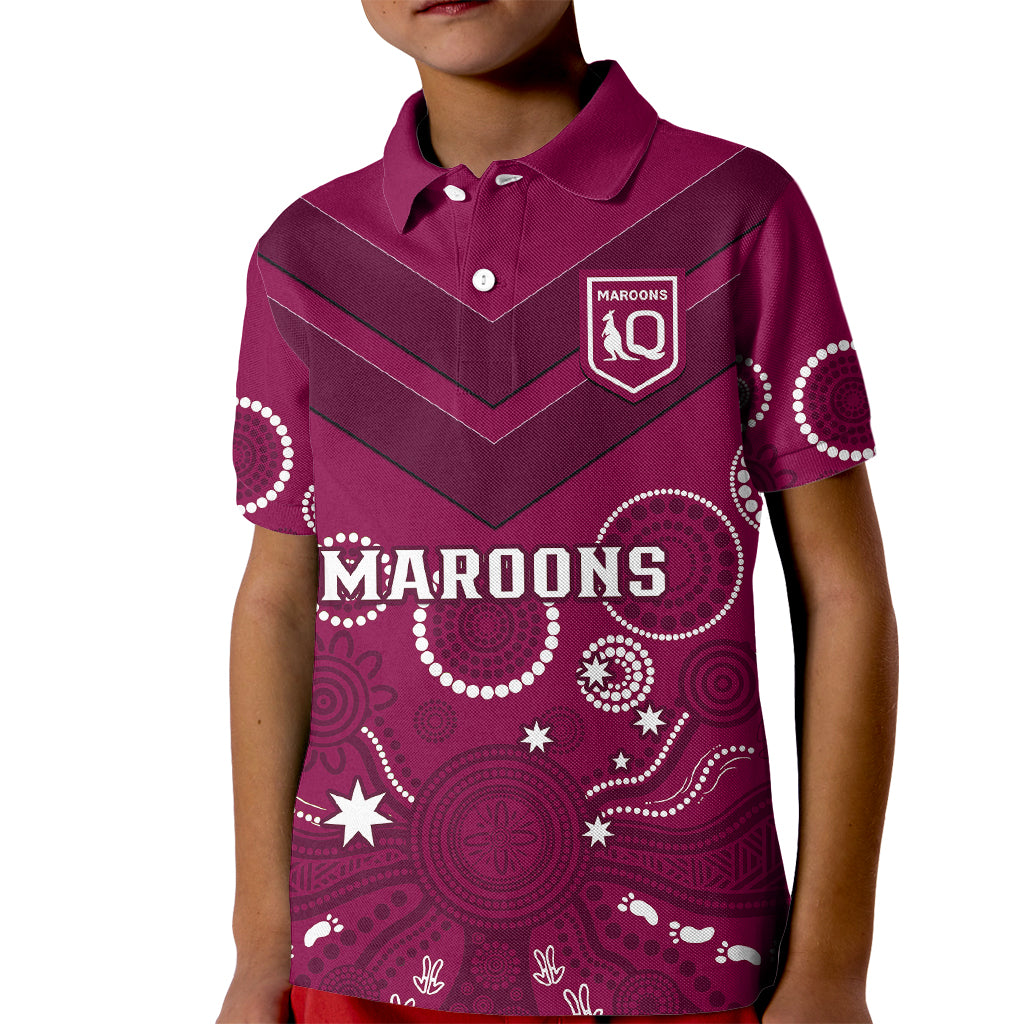 Personalised Maroons Rugby Kid Polo Shirt QLD Aboriginal Art - Vibe Hoodie Shop