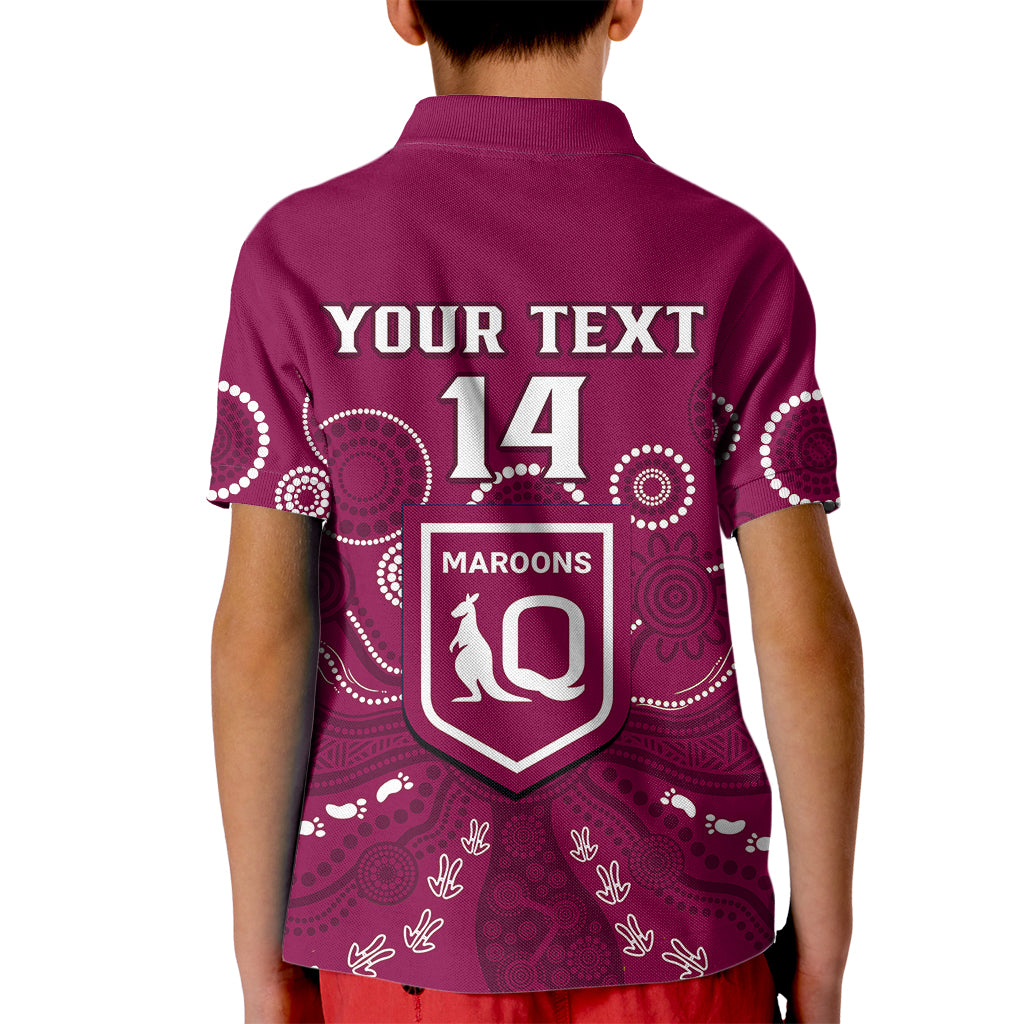 Personalised Maroons Rugby Kid Polo Shirt QLD Aboriginal Art - Vibe Hoodie Shop