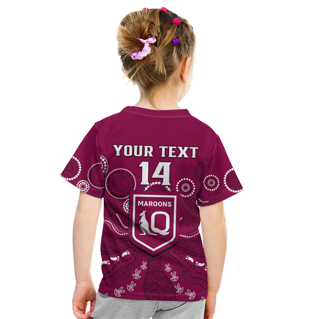 Personalised Maroons Rugby Kid T Shirt QLD Aboriginal Art - Vibe Hoodie Shop